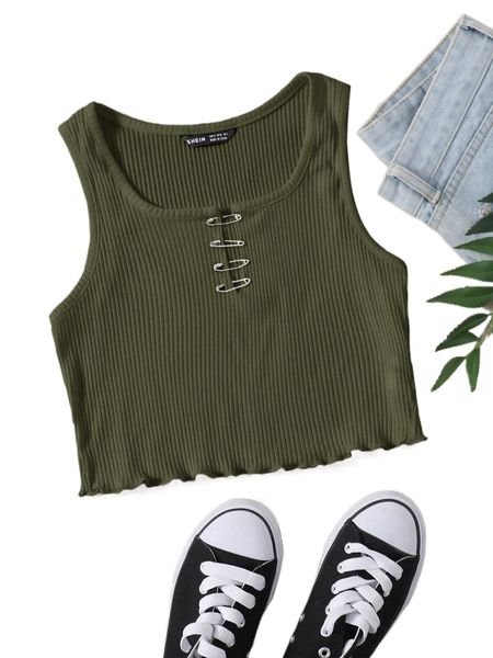 scoop neck lettuce trim paperclip detail tank m9ol#, White