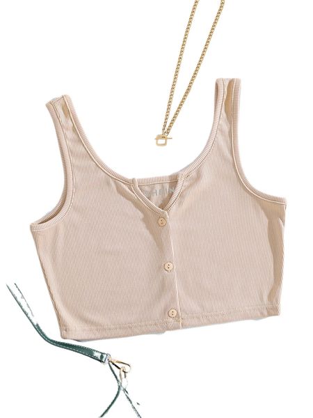 button up notched neck crop tank t4hj#, White