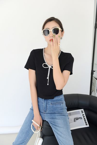 512 2022 summer brand same style white black sweater crew neck short sleeve fashion womens clothes yl
