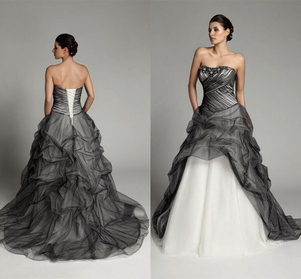 long gothic black and white wedding dresses strapless lace-up corset pick-up tulle vintage colorful bridal gowns non white
long gothic black and white wedding dresses strapless lace-up corset pick-up tulle vintage colorful bridal gowns non white