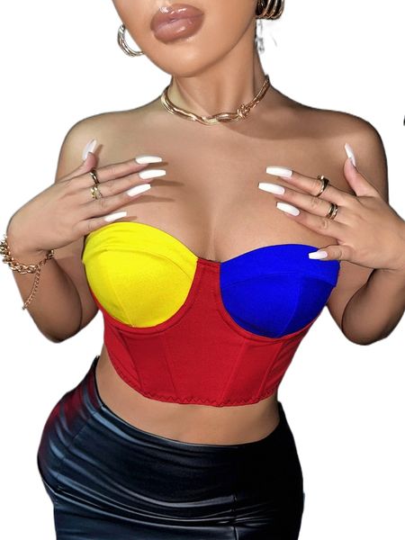 sxy color block bustier crop tube 70cp#, White 
sxy color block bustier crop tube 70cp#, White