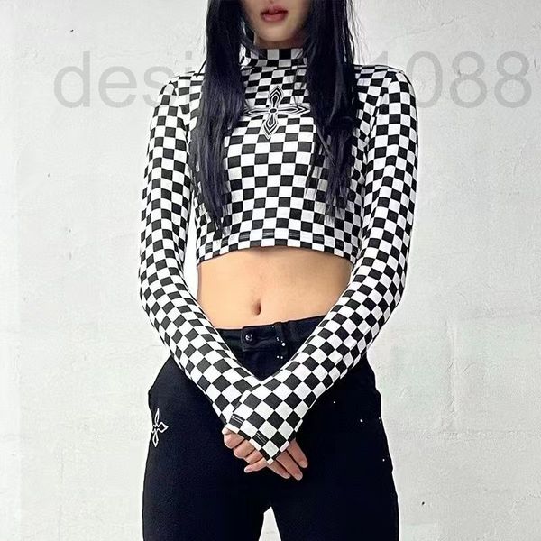 women's t-shirt designer smfk22 summer new black-and-white checkerboard high neck cross flower dew navel short long sleeve t-shirt j8fy
women's t-shirt designer smfk22 summer new black-and-white checkerboard high neck cross flower dew navel short long sleeve t-shirt j8fy