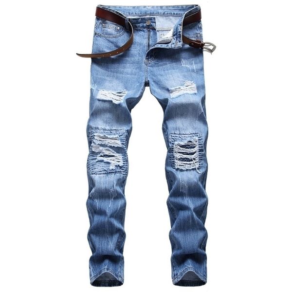 autumn spring men's ripped street hip hop punk stretch bike jeans trendy holes straight denim trouers 210318, Blue
autumn spring men's ripped street hip hop punk stretch bike jeans trendy holes straight denim trouers 210318, Blue