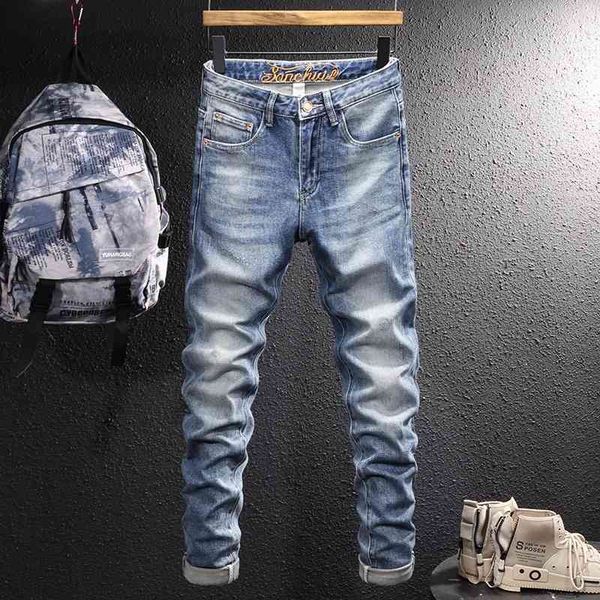 men's jeans fashion street fashion vintage youth casual handsome versatile brand slim straight pants ql3a, Blue
men's jeans fashion street fashion vintage youth casual handsome versatile brand slim straight pants ql3a, Blue