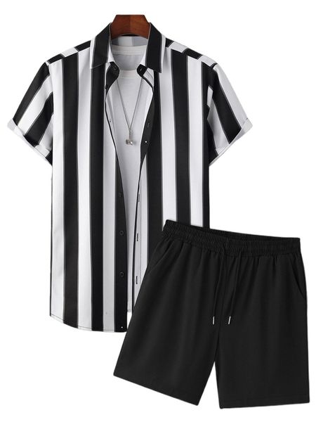 men random striped shirt & drawstring waist shorts without tee v42g#, Gray
men random striped shirt & drawstring waist shorts without tee v42g#, Gray