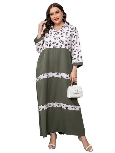 plus floral print colorblock dress x63o#, Black 
plus floral print colorblock dress x63o#, Black