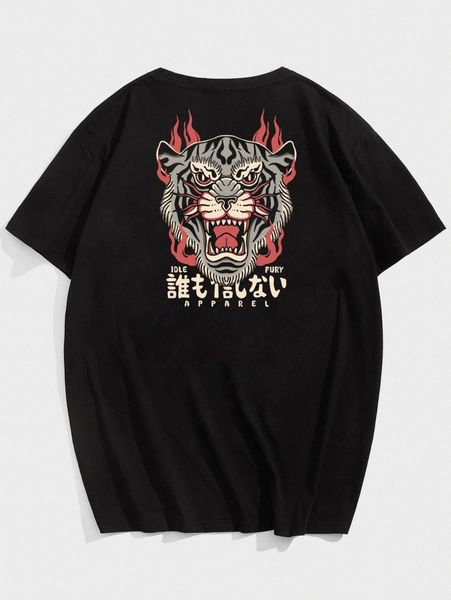 romwe guys tiger & letter graphic tee 861r#, White;black