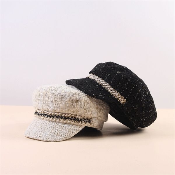women t sboy s chain flat visor vintage plaid beret cap female autumn winter hats 220615, Blue;gray
women t sboy s chain flat visor vintage plaid beret cap female autumn winter hats 220615, Blue;gray