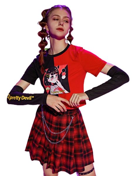 romwe x cherry cyber luvr figure graphic colorblock crop tee & 1pair oversleeve s2ao#, White
romwe x cherry cyber luvr figure graphic colorblock crop tee & 1pair oversleeve s2ao#, White