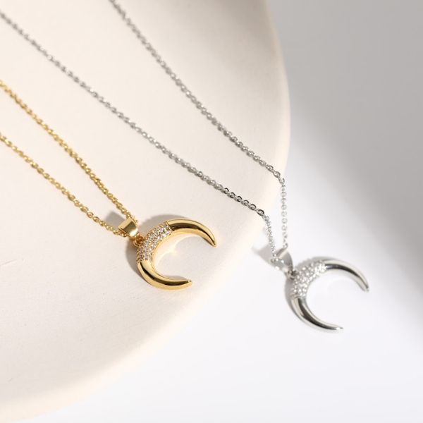 moon choker necklace horn charm pendant elegance women gorgeous jewelry cz station inlaid zircon decorated clavicle chain titanium steel 17., Silver
moon choker necklace horn charm pendant elegance women gorgeous jewelry cz station inlaid zircon decorated clavicle chain titanium steel 17., Silver