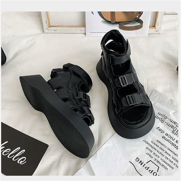 women's thick bottom muffin summer student wedges shoes for women open toe shoes sandals hook & loop 220423, Black
women's thick bottom muffin summer student wedges shoes for women open toe shoes sandals hook & loop 220423, Black