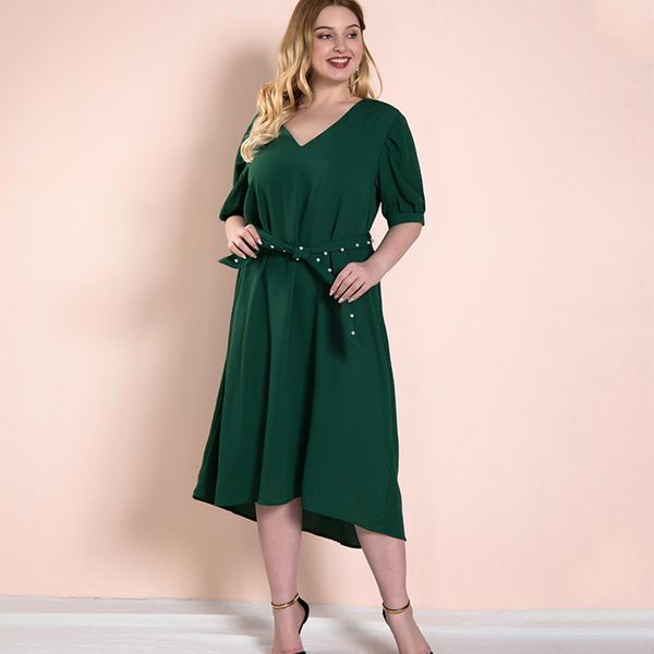 plus size green female dress belt decoration v-neck casual half sleeve mid-calf asymmetrical large size evening dress woman, Black
plus size green female dress belt decoration v-neck casual half sleeve mid-calf asymmetrical large size evening dress woman, Black