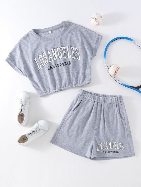 girls letter graphic batwing sleeve pullover & track shorts she, White
girls letter graphic batwing sleeve pullover & track shorts she, White