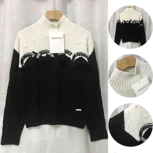 women's sweaters jinzhini wool sweater high neck black and white contrast jacquard letter lazy wind pullover knitted women, White;black
women's sweaters jinzhini wool sweater high neck black and white contrast jacquard letter lazy wind pullover knitted women, White;black