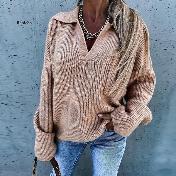 autumn knitted turn-down collar solid pullover casual sleeve loose lady, White;black
autumn knitted turn-down collar solid pullover casual sleeve loose lady, White;black