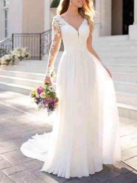 ball gown wedding dresses long sleeved wedding dress mori simple deep v-neck slim fitting fishtail style travel pography small tail soft yar, White
ball gown wedding dresses long sleeved wedding dress mori simple deep v-neck slim fitting fishtail style travel pography small tail soft yar, White