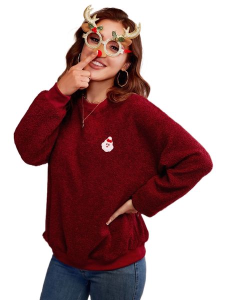 christmas embroidered teddy sweatshirt h0wq#, Black