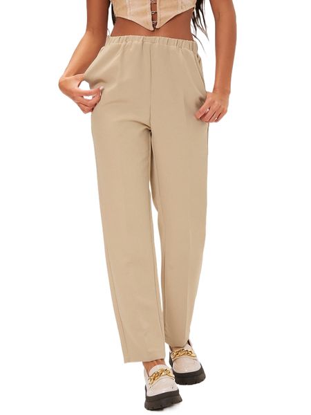 tall elastic waist solid pants t6hk#, Black;white