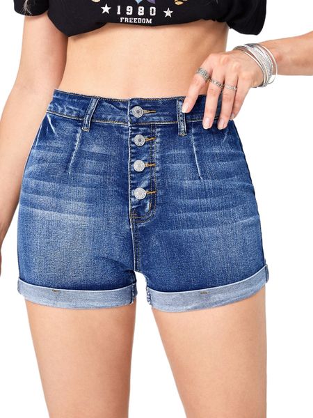 b.utton f.ly roll hem d.enim shorts p3cb#, White;black
