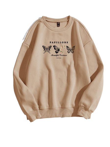 butterfly & letter graphic pullover e4vi#, Black