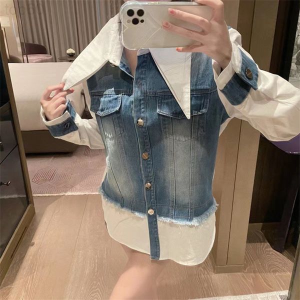 women's polos designer spring clothes new style niche design sense denim stitching shirt double collar coat women's fashion 2pzc, White
women's polos designer spring clothes new style niche design sense denim stitching shirt double collar coat women's fashion 2pzc, White