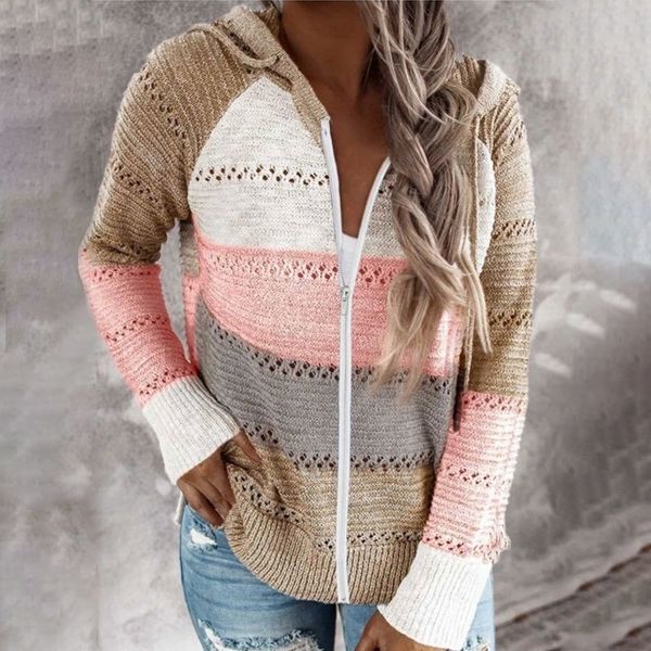 female patchwork autumn vintage hoody hole coat soft casual knitted zipper hoody hoodie for women sv 201203, Black
female patchwork autumn vintage hoody hole coat soft casual knitted zipper hoody hoodie for women sv 201203, Black