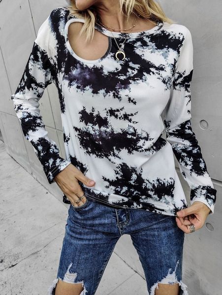 tie dye cut out ribbed tee t41j#, White