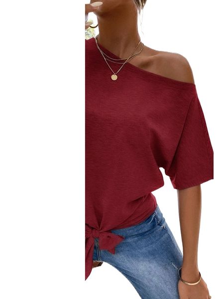 asymmetrical neck tie front tee s3qp#, White
asymmetrical neck tie front tee s3qp#, White