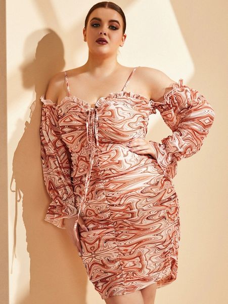 sbetro plus cold shoulder marble print flounce sleeve ruched bodycon dress n7vn#, Black
sbetro plus cold shoulder marble print flounce sleeve ruched bodycon dress n7vn#, Black