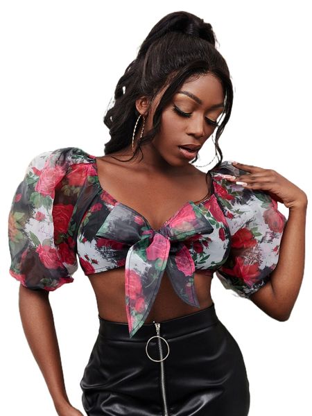 sxy sweetheart neck tie front floral organza v6sx#, White
sxy sweetheart neck tie front floral organza v6sx#, White