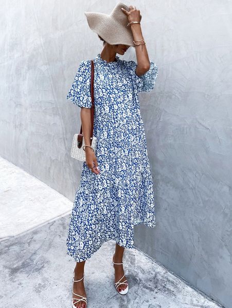 allover floral print smock dress i5gs#, Black;gray