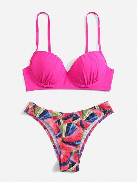allover print ruched push up bikini swimsuit v4xa#, White;black 
allover print ruched push up bikini swimsuit v4xa#, White;black