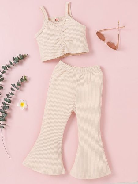 little girl's ruffled thread knitted suspender jacket and bell bottomed pants she, White
little girl's ruffled thread knitted suspender jacket and bell bottomed pants she, White