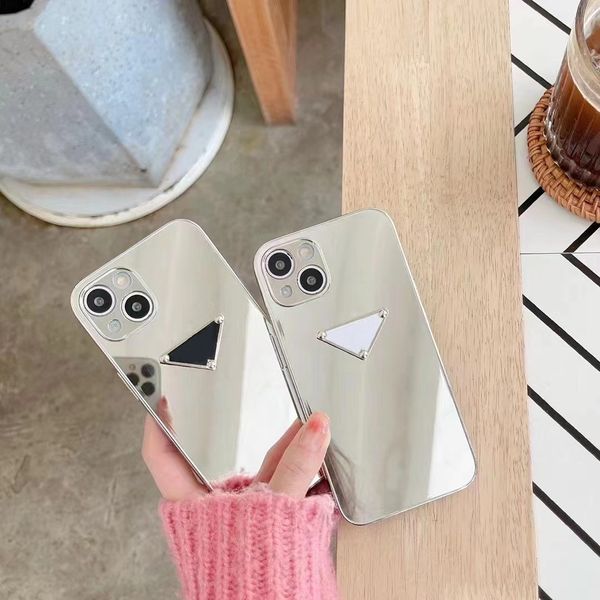 

Luxury Mirror Phone Cases for iPhone 13 Mini 12 11 Pro XS Max XR X Plus Back Shell Glossy Plating Silver Acrylic Mirror Plain Fashion, White pa letter +logo