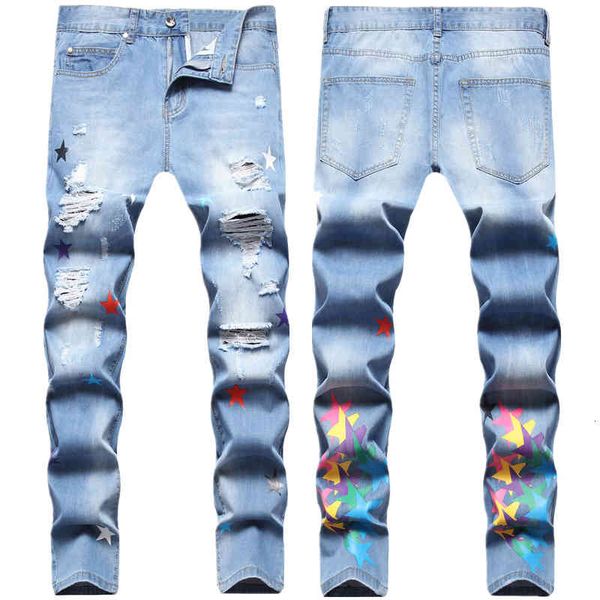 men's jeans american hip hop style west trendy men's level 4 pierced star digital printed small straight jeans 4wg3, Blue
men's jeans american hip hop style west trendy men's level 4 pierced star digital printed small straight jeans 4wg3, Blue