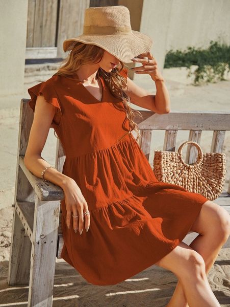 solid ruffle trim smock dress 43r1#, Black;gray
solid ruffle trim smock dress 43r1#, Black;gray