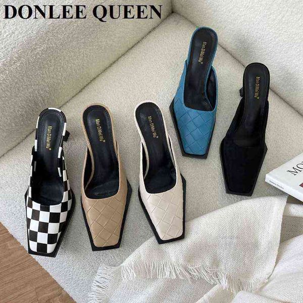 slippers brand weave women high heel square toe shallow mule outdoor slide fashion black white plaid flip flops zapatillas mujer 220514
slippers brand weave women high heel square toe shallow mule outdoor slide fashion black white plaid flip flops zapatillas mujer 220514