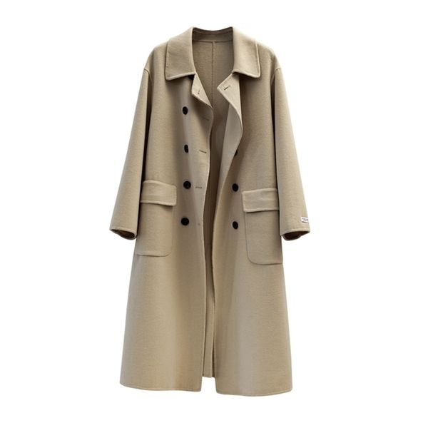 uk spring design women simple single breast wool coat with belt yellow brown black y201012
uk spring design women simple single breast wool coat with belt yellow brown black y201012