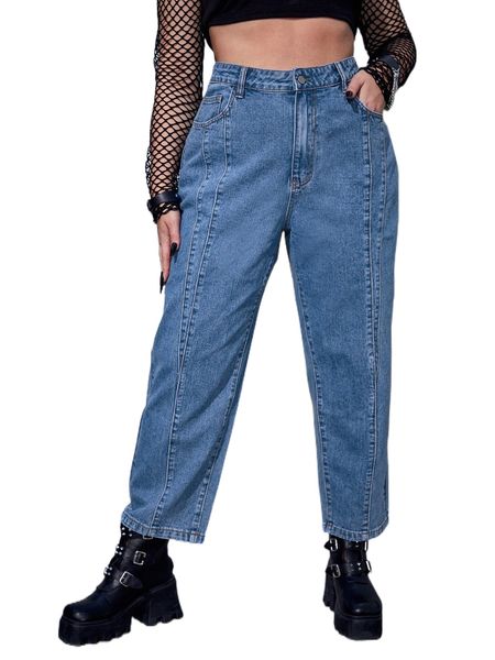 plus slant pocket straight leg jeans s8rb#, Blue