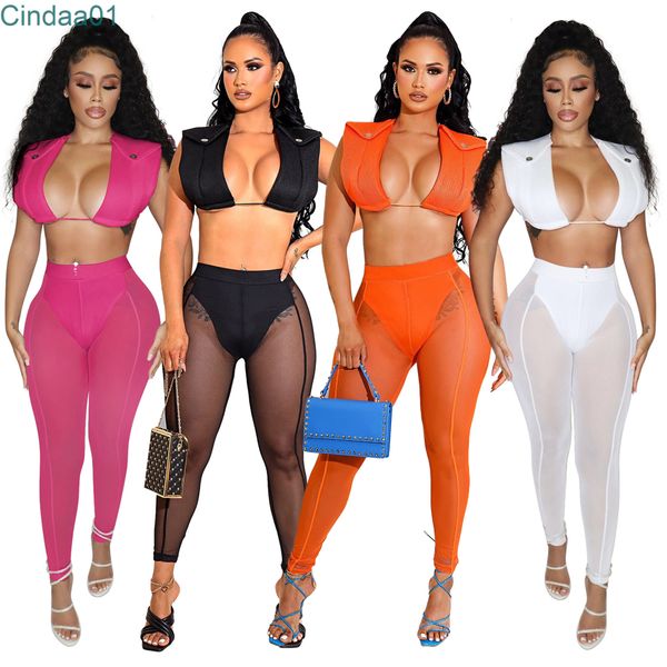 2022 summer womens clothes two-piece pants set perspective mesh high waist hip exposed navel vest sportswear, White
2022 summer womens clothes two-piece pants set perspective mesh high waist hip exposed navel vest sportswear, White
