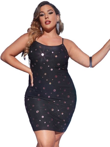 plus polka dot cami bodycon dress n9jx#, Black 
plus polka dot cami bodycon dress n9jx#, Black