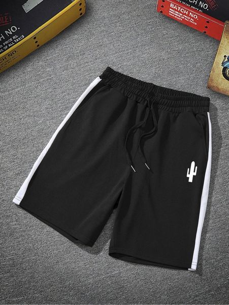 men cactus print contrast side seam drawstring shorts p4c1#, White;black