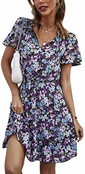 women's tie neck floral dress short sleeve summer mini dresses ruffle hem elastic high waist tunic dress r9p3#, Black;gray
women's tie neck floral dress short sleeve summer mini dresses ruffle hem elastic high waist tunic dress r9p3#, Black;gray