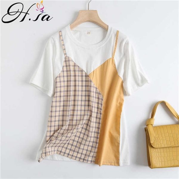 hsa summer patchwork women's shirt plaid t-shirts short sleeve o neck woman color block patchwork fits camisetas 210716, White
hsa summer patchwork women's shirt plaid t-shirts short sleeve o neck woman color block patchwork fits camisetas 210716, White