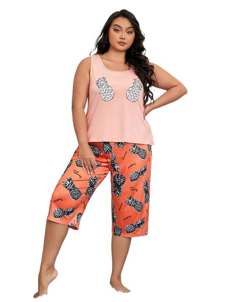 plus pineapple & letter print pj set m2rk#, Black;white
plus pineapple & letter print pj set m2rk#, Black;white