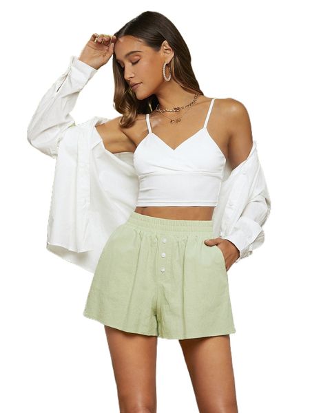 high waist button front shorts i8ps#, White;black