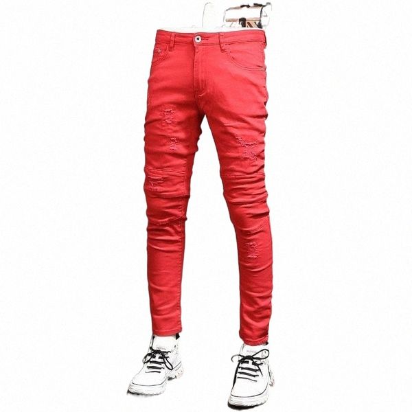 men's jeans american street style fashion men elastic slim fit ripped korean spliced designer hip hop denim pencil pants p1yk#, Blue
men's jeans american street style fashion men elastic slim fit ripped korean spliced designer hip hop denim pencil pants p1yk#, Blue