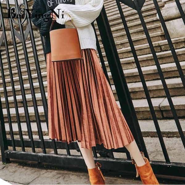 skirt women autumn winter gold velvet s casual solid 12colors high elastic waist pleated midi vintage kpop 210427, Black 
skirt women autumn winter gold velvet s casual solid 12colors high elastic waist pleated midi vintage kpop 210427, Black