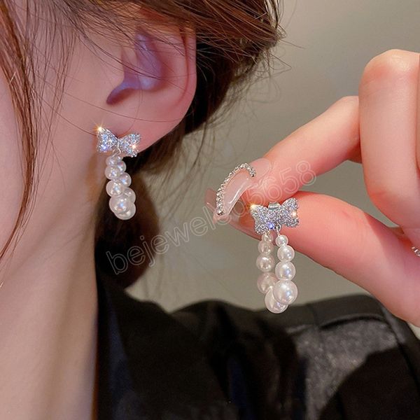 french versatile pearl zircon bow personalized stud earrings for women korean fashion earring daily birthday party jewelry gifts, Golden;silver
french versatile pearl zircon bow personalized stud earrings for women korean fashion earring daily birthday party jewelry gifts, Golden;silver