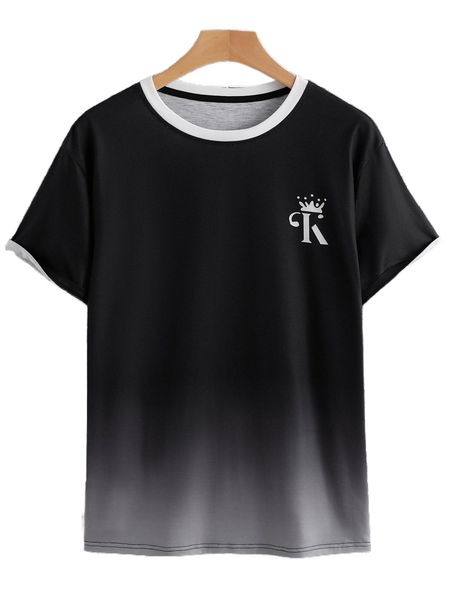 men crown & letter graphic ombre contrast trim tee l2lp#, White;black 
men crown & letter graphic ombre contrast trim tee l2lp#, White;black